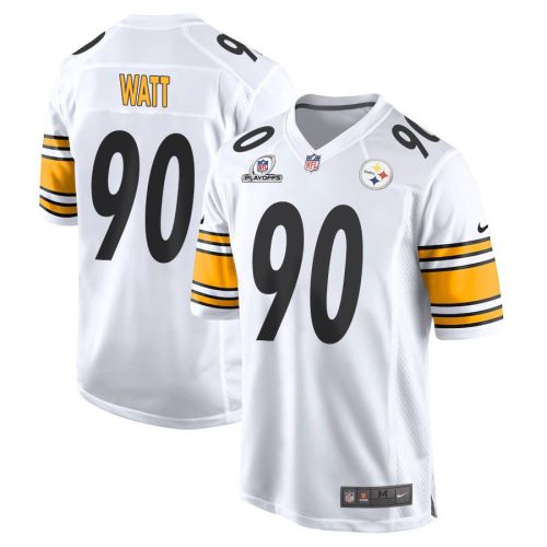 T.J. Watt 90 Pittsburgh Steelers 2023 Playoffs Patch Game Men Jersey - White