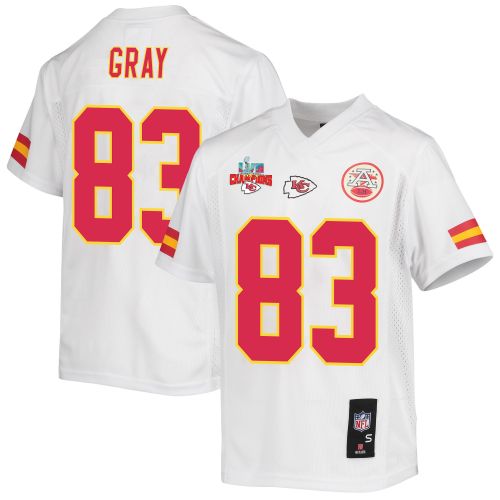 Noah Gray 83 Kansas City Chiefs Super Bowl LVII Champions 3 Stars Youth Game Jersey - White