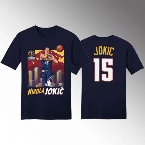 Nikola Jokic 15 Denver Nuggets 2023 NBA Finals Navy T-Shirt Tee