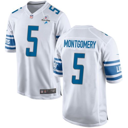 David Montgomery 5 Detroit Lions 2023 Playoffs Patch Game Men Jersey - White