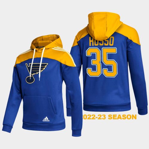 St. Louis Blues 35 Ville Husso 2022-23 Blue Hoodie Pullover