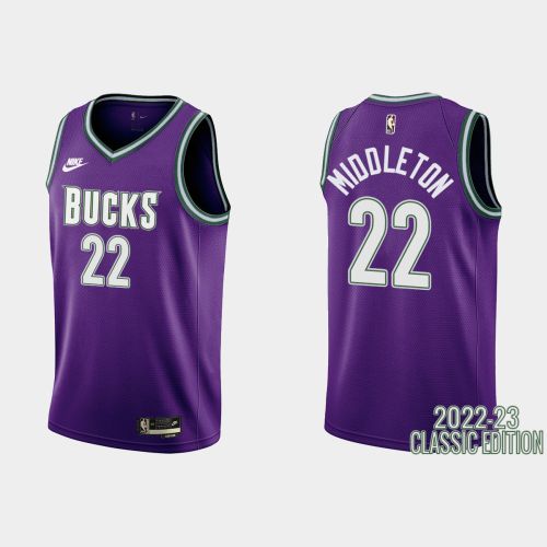 Milwaukee Bucks Khris Middleton 22 2022-23 Classic Edition Purple Men Jersey