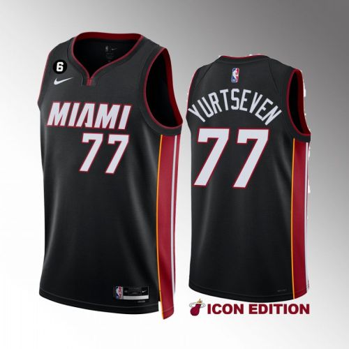 Miami Heat Omer Yurtseven 77 2022-23 Icon Edition Black Jersey NO.6 Patch