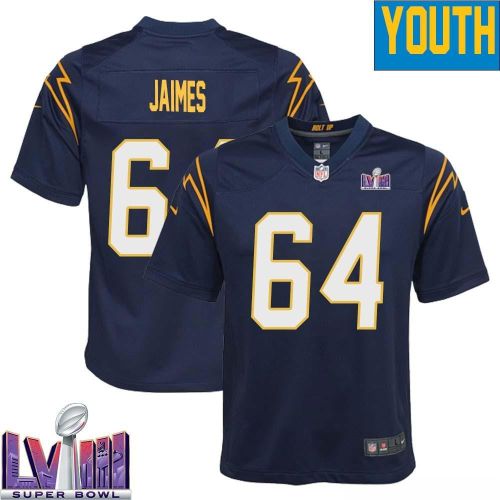 Brenden Jaimes 64 Los Angeles Chargers Super Bowl LVIII YOUTH Alternate Game Jersey - Navy