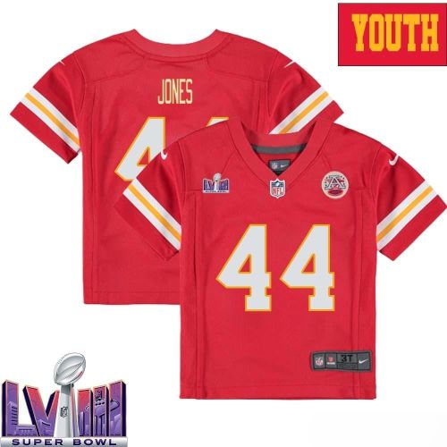 Cam Jones 44 Kansas City Chiefs Super Bowl LVIII YOUTH Home Game Jersey - Red