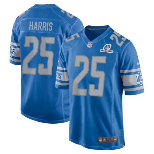 Will Harris 25 Detroit Lions 2024 Divisional Patch Game Men Jersey - Blue