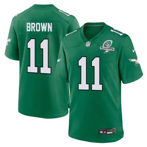 A.J. Brown 11 Philadelphia Eagles 2023 Playoffs Patch Alternate Game Men Jersey - Kelly Green