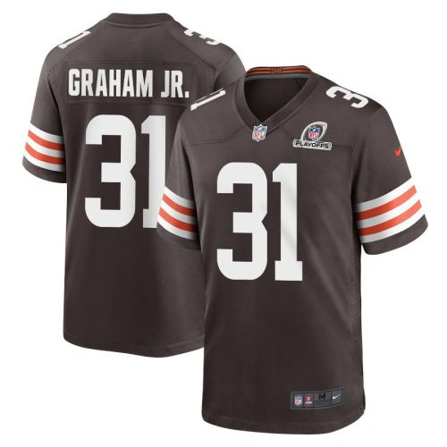 Thomas Graham Jr. 31 Cleveland Browns 2023 Playoffs Patch Game Men Jersey - Brown