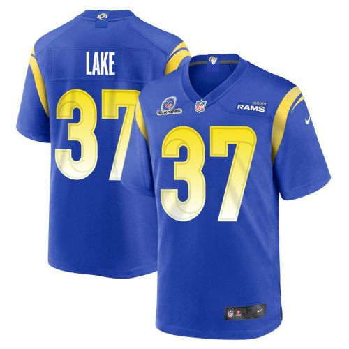 Quentin Lake 37 Los Angeles Rams 2023 Playoffs Patch Game Men Jersey - Royal