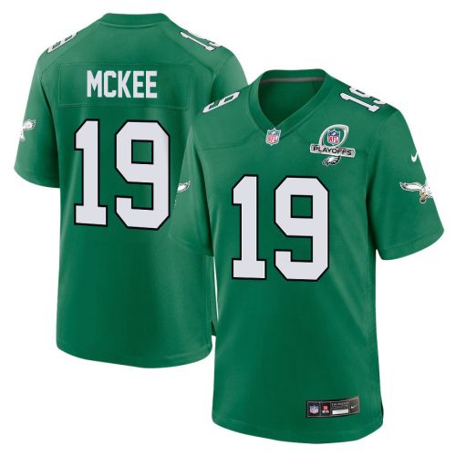 Tanner McKee 19 Philadelphia Eagles 2023 Playoffs Patch Alternate Game Men Jersey - Kelly Green