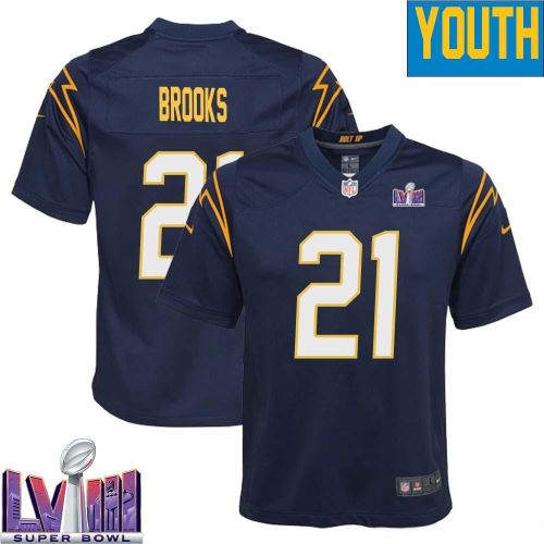 James Brooks 21 Los Angeles Chargers Super Bowl LVIII YOUTH Alternate Game Jersey - Navy