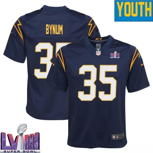 Terrell Bynum 35 Los Angeles Chargers Super Bowl LVIII YOUTH Alternate Game Jersey - Navy