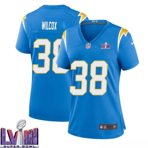 Chris Wilcox 38 Los Angeles Chargers Super Bowl LVIII Women Home Game Jersey - Powder Blue