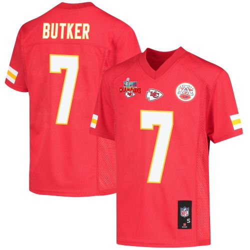 Harrison Butker 7 Kansas City Chiefs Super Bowl LVII Champions 3 Stars Youth Game Jersey - Red