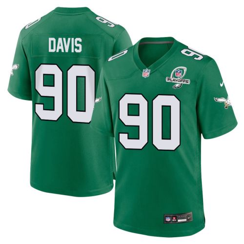 Jordan Davis 90 Philadelphia Eagles 2023 Playoffs Patch Alternate Game Men Jersey - Kelly Green