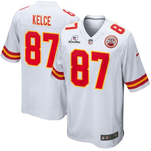 Travis Kelce 87 Kansas City Chiefs 2023 Playoffs Patch Game Men Jersey - White