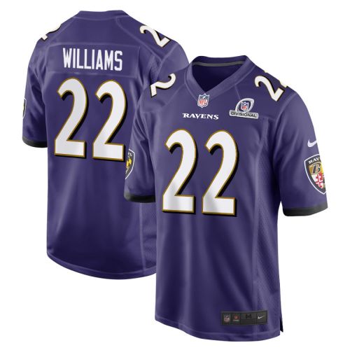 Damarion Williams 22 Baltimore Ravens 2024 Divisional Patch Game Men Jersey - Purple