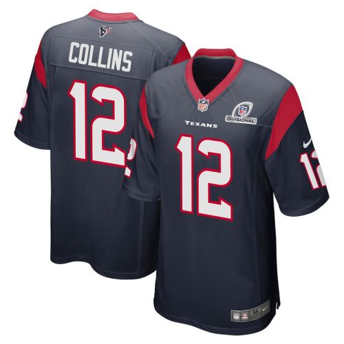 Nico Collins 12 Houston Texans 2024 Divisional Patch Game Men Jersey - Navy