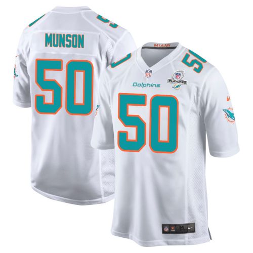 Calvin Munson 50 Miami Dolphins 2023 Playoffs Patch Game Men Jersey - White