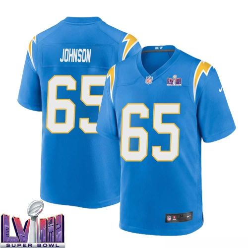 Zion Johnson 65 Los Angeles Chargers Super Bowl LVIII Men Home Game Jersey - Powder Blue