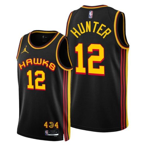 Atlanta Hawks 12 De'Andre Hunter 2022-23 Statement Edition Jersey Black - Men Jersey