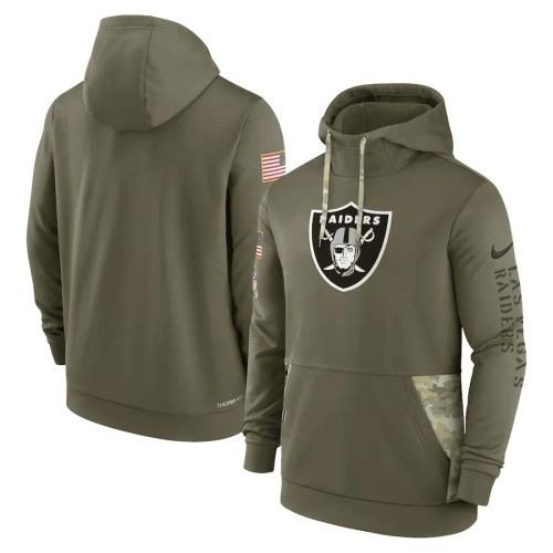 Las Vegas Raiders 2022 Salute to Service Therma Performance Pullover Men Hoodie - Olive