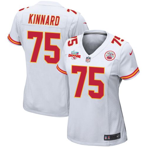 Darian Kinnard 75 Kansas City Chiefs Super Bowl LVII Champions 3 Stars Women Game Jersey - White