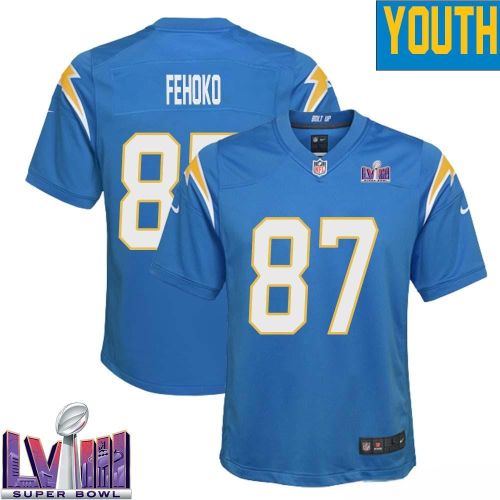 Simi Fehoko 87 Los Angeles Chargers Super Bowl LVIII YOUTH Home Game Jersey - Powder Blue