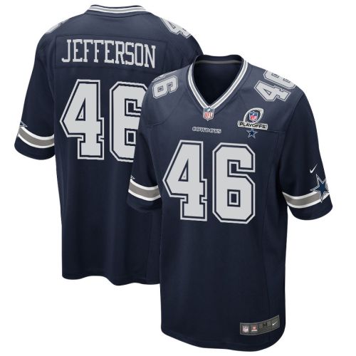 Malik Jefferson 46 Dallas Cowboys 2023 Playoffs Patch Game Men Jersey - Navy