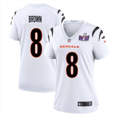 Eddie Brown 8 Cincinnati Bengals Super Bowl LVIII Women Away Limited Jersey - White