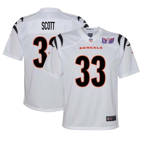 Nick Scott 33 Cincinnati Bengals Super Bowl LVIII YOUTH Away Limited Jersey - White