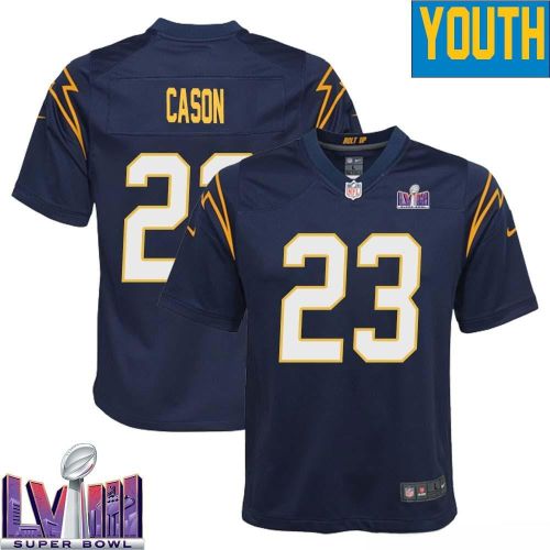 Antoine Cason 23 Los Angeles Chargers Super Bowl LVIII YOUTH Alternate Game Jersey - Navy