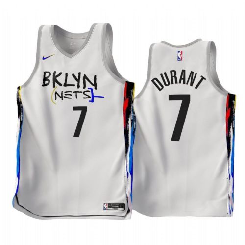 Kevin Durant 2022-23 Brooklyn Nets White 7 City Edition Jersey - Men Jersey