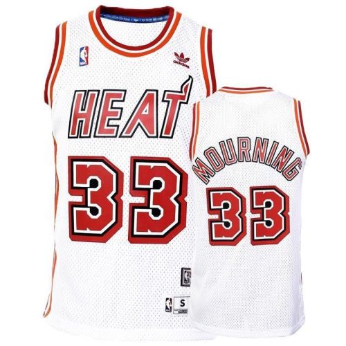 Men's Miami Heat Alonzo Mourning White Hardwood Classics Jersey