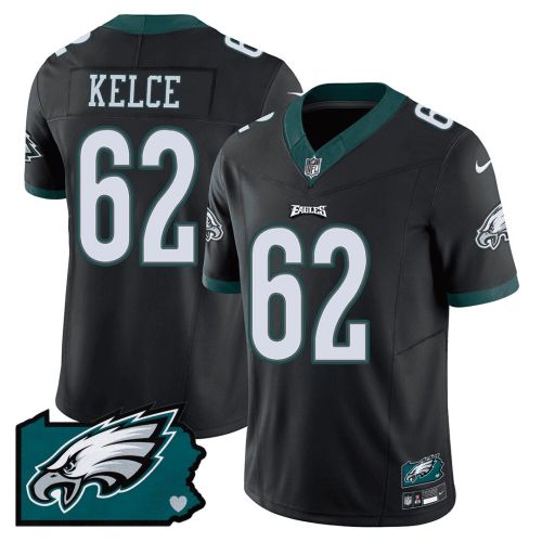 Jason Kelce 62 Philadelphia Eagles Pennsylvania State Map Patch Game Men Jersey - Black