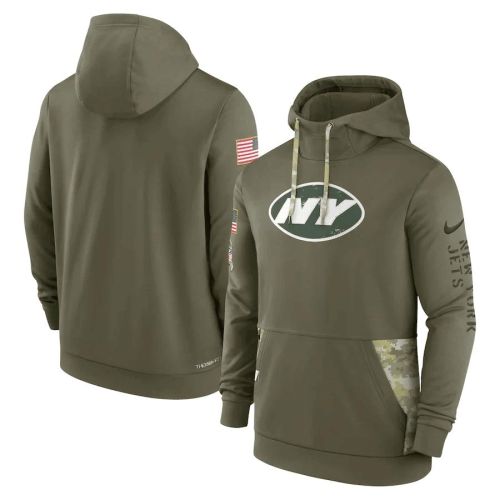 New York Jets 2022 Salute to Service Therma Performance Pullover Men Hoodie - Olive