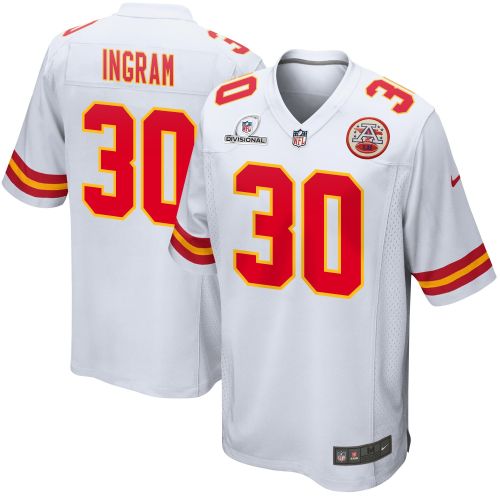 Keaontay Ingram 30 Kansas City Chiefs 2024 Divisional Patch Game Men Jersey - White