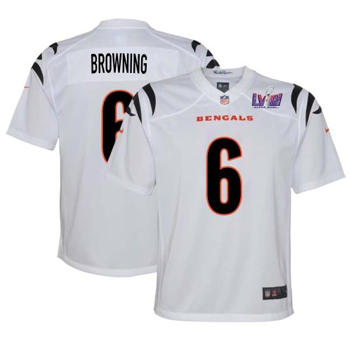 Jake Browning 6 Cincinnati Bengals Super Bowl LVIII YOUTH Away Limited Jersey - White