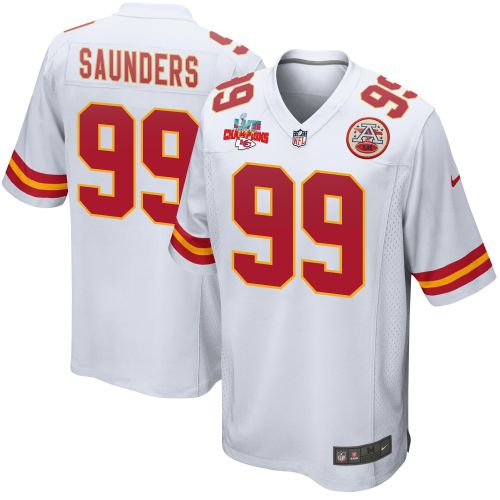 Khalen Saunders 99 Kansas City Chiefs Super Bowl LVII Champions 3 Stars Men Game Jersey - White