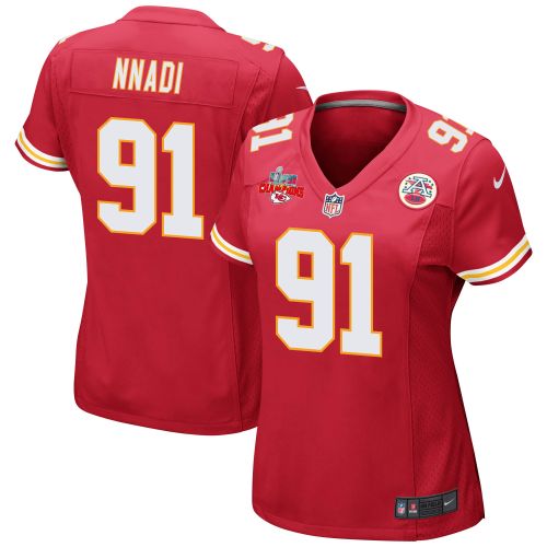 Derrick Nnadi 91 Kansas City Chiefs Super Bowl LVII Champions 3 Stars Women Game Jersey - Red