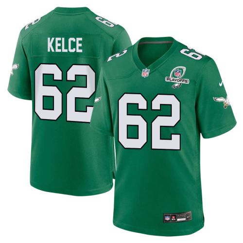 Jason Kelce 62 Philadelphia Eagles 2023 Playoffs Patch Alternate Game Men Jersey - Kelly Green