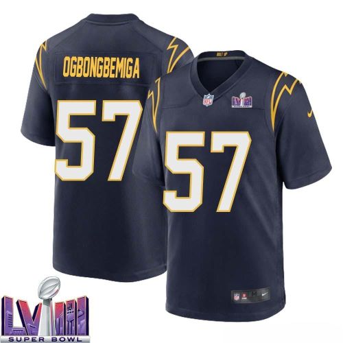 Amen Ogbongbemiga 57 Los Angeles Chargers Super Bowl LVIII Men Alternate Game Jersey - Navy