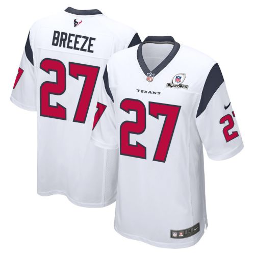 Brady Breeze 27 Houston Texans 2023 Playoffs Patch Game Men Jersey - White