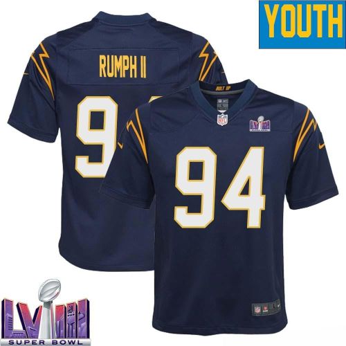 Chris Rumph II 94 Los Angeles Chargers Super Bowl LVIII YOUTH Alternate Game Jersey - Navy