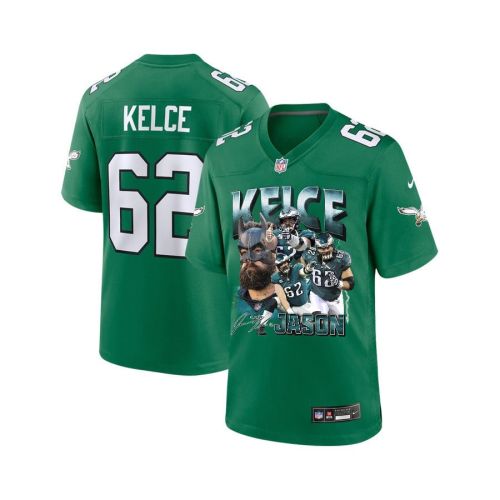 Jason Kelce 62 Signed Philadelphia Eagles Road to Victory Game YOUTH Jersey - Green