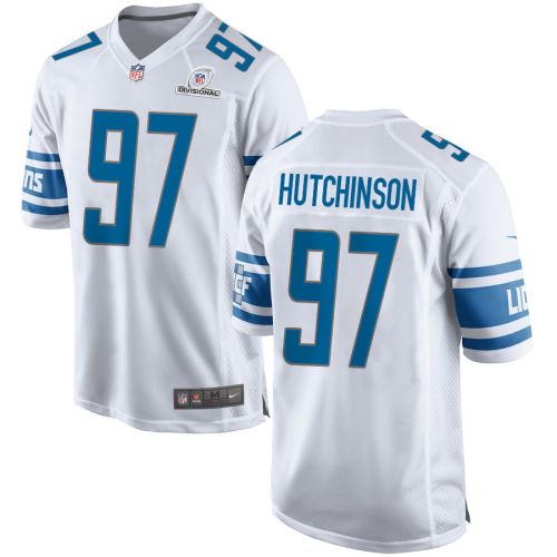 Aidan Hutchinson 97 Detroit Lions 2024 Divisional Patch Game Men Jersey - White