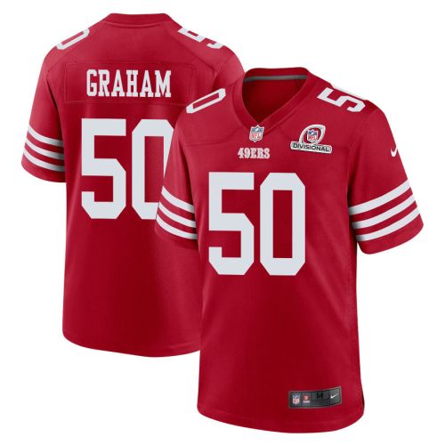 Jalen Graham 50 San Francisco 49ers 2024 Divisional Patch Game Men Jersey - Scarlet