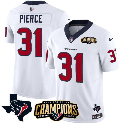 Dameon Pierce 31 Houston Texans 2023 AFC South Champions Patch Game Men Jersey - White