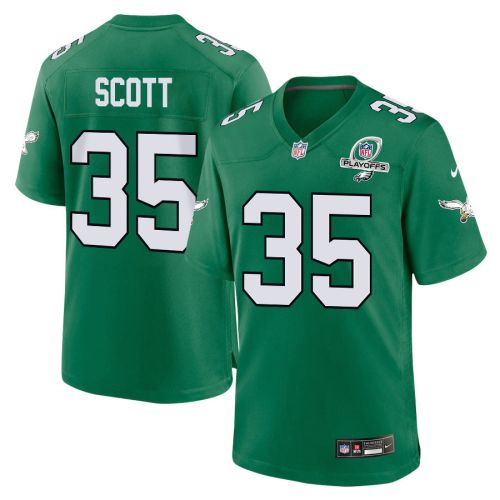 Boston Scott 35 Philadelphia Eagles 2023 Playoffs Patch Alternate Game Men Jersey - Kelly Green