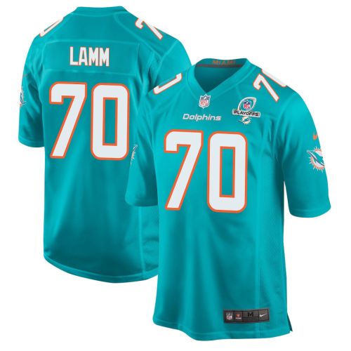 Kendall Lamm 70 Miami Dolphins 2023 Playoffs Patch Game Men Jersey - Aqua